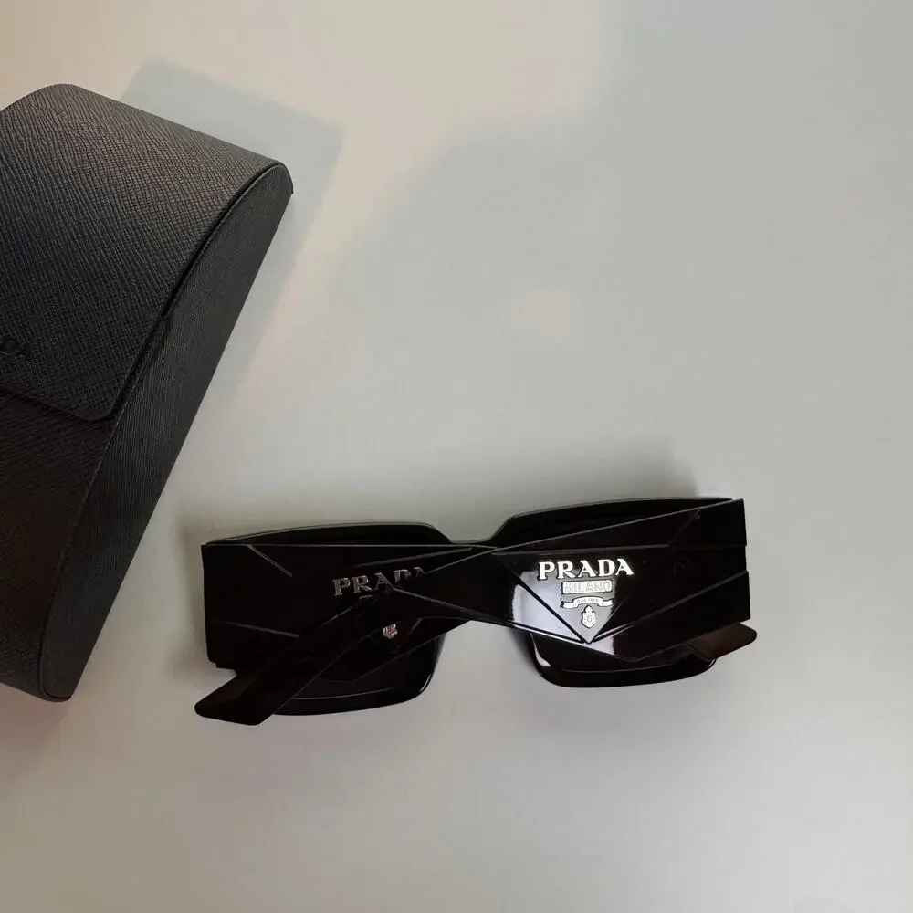 PRADA Unisex Black Silver Gray Lens Rectangle Statement Sunglasses PR 10ZS $565 - Picture 5 of 9